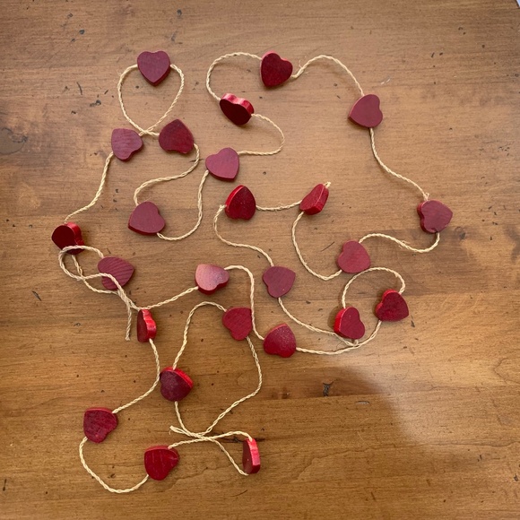 Valentine's Day Wooden Heart Garland Decoration ~2 Strands Decor Red Wood Rustic - Picture 1 of 5